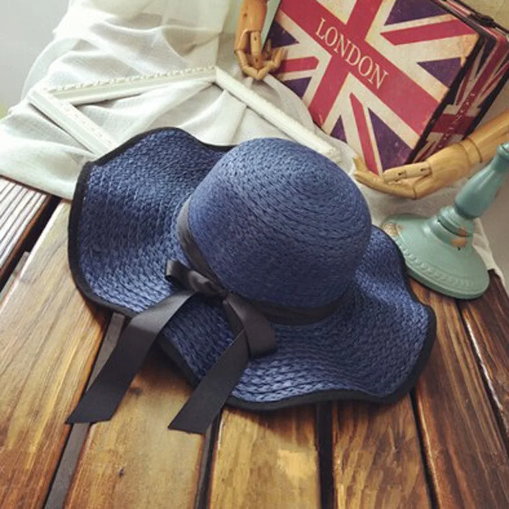 

Women Floppy Beach Sun Hat Large Brim Straw Cap Roll Up Packable Bowknot Fashion New