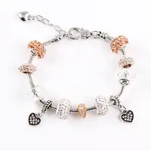 Pulseras de cristal de Color plata Vintage 2017 para mujer, pulseras y brazaletes de cuentas de corazón de cristal, joyería DIY intercambiable