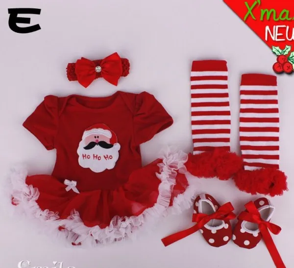 Рождественская одежда для маленьких девочек Подарочный комбинезон с юбкой-пачкой Санта Клауса+ чулки+ повязка на голову+ обувь Bebe рождественские костюмы - Цвет: E