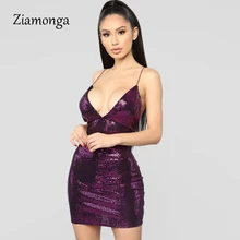 Ziamonga, сексуальное Клубное платье, v-образный вырез, на бретельках, с блестками, женское платье,, летнее, тонкое, вечерние, элегантное, для ночного клуба, облегающее платье