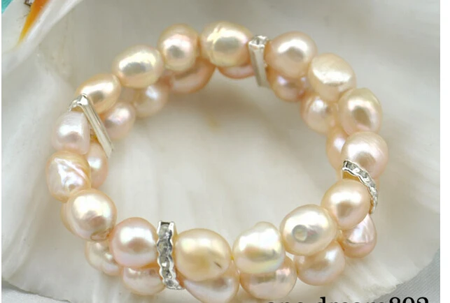 

Stretch 2row 8" 14mm baroque baby pink pearl bracelet@^Noble style Natural Fine jewe SHIPPING new >>-hot