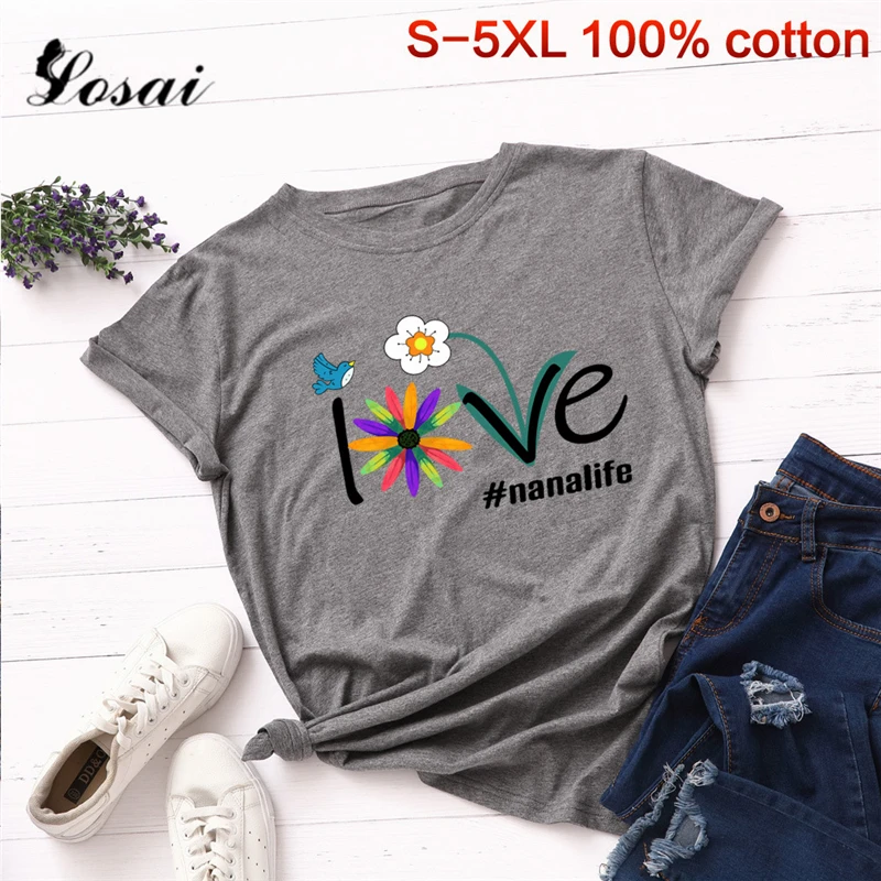 Женские футболки 3XL 4XL 5XL размера плюс, футболка с мультяшным сердечком и цветочным принтом, топы с коротким рукавом, Корейская Футболка Harajuku, футболки