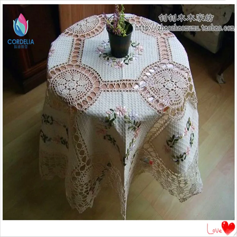 

2016 new zakka home handmade beautiful flower embroidered tablecloth on the kitchen table for home decoration fabric tablecloths