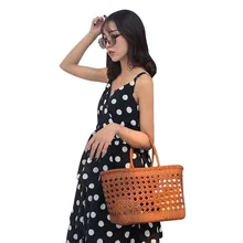 Кантри стиль ручной работы Женская белая вязаная корзина Кошелек большая открытая сумка из натуральной яловой кожи Женская тканая переносная сумка