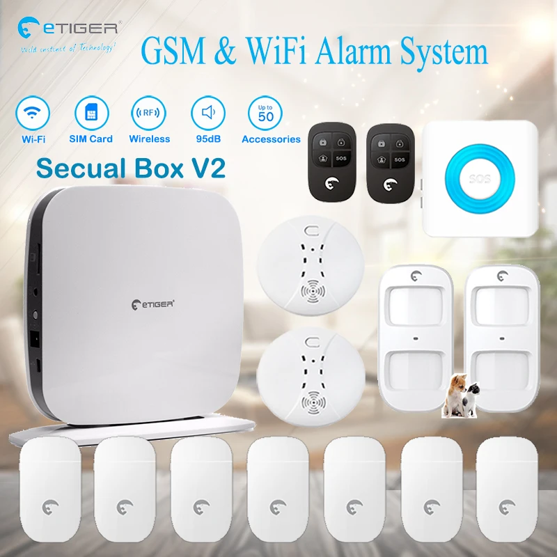 Wireless Door Window Intrude Detect Audible Alarm Smoke Sensor WiFi GSM App Remote Smart Home