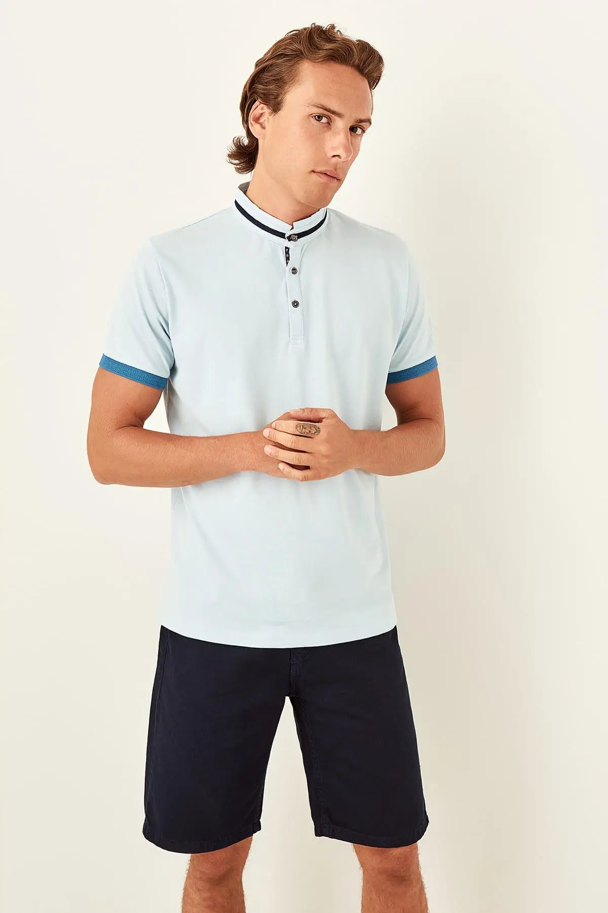 Trendyol синяя Новая мужская футболка с коротким рукавом и воротником поло TMNSS19TS0465 |