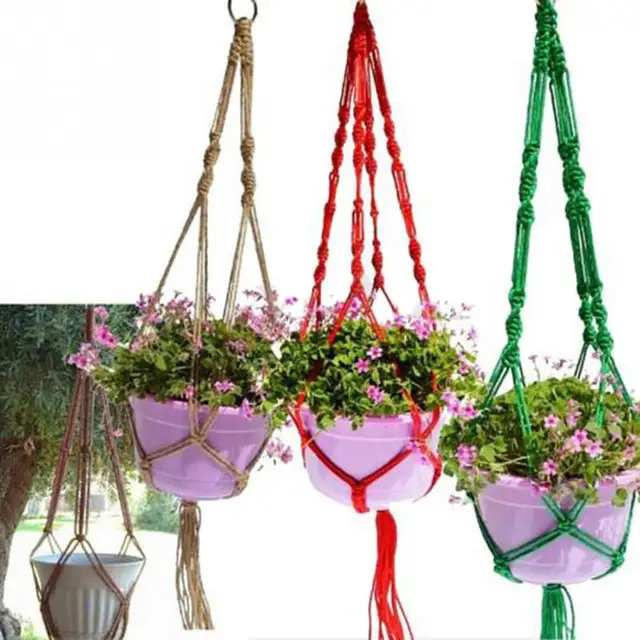 NEW Fashion Jute Plant Pot Holder 2 Legs Hemp Rope Hanging Net Handmade Macrame 1m Home Garden Decoration Hanging Flower Display