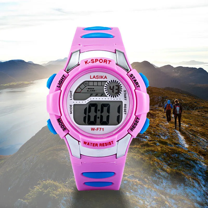 

Digital 8 Color Flashing Light Water Resistant Clock Alarm Watch For Students Casual Silicone Sports Watch Kids Girls Watches