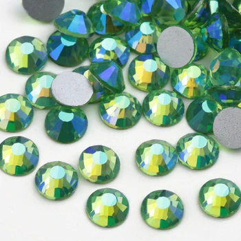 

Round Flat Back Light Green AB Non Hotfix Glitter Nail Stones DIY 3d Nail Phones Decorations Supplies SS3 SS6 SS16 SS20 8sizes