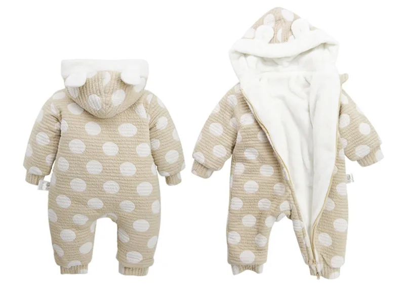 Bay Boys and Baby Girls Polka Dot Hooded Rompers Newborn Cotton Comforatable Class A Jumpsuits Long Sleeve Winter Outwear10