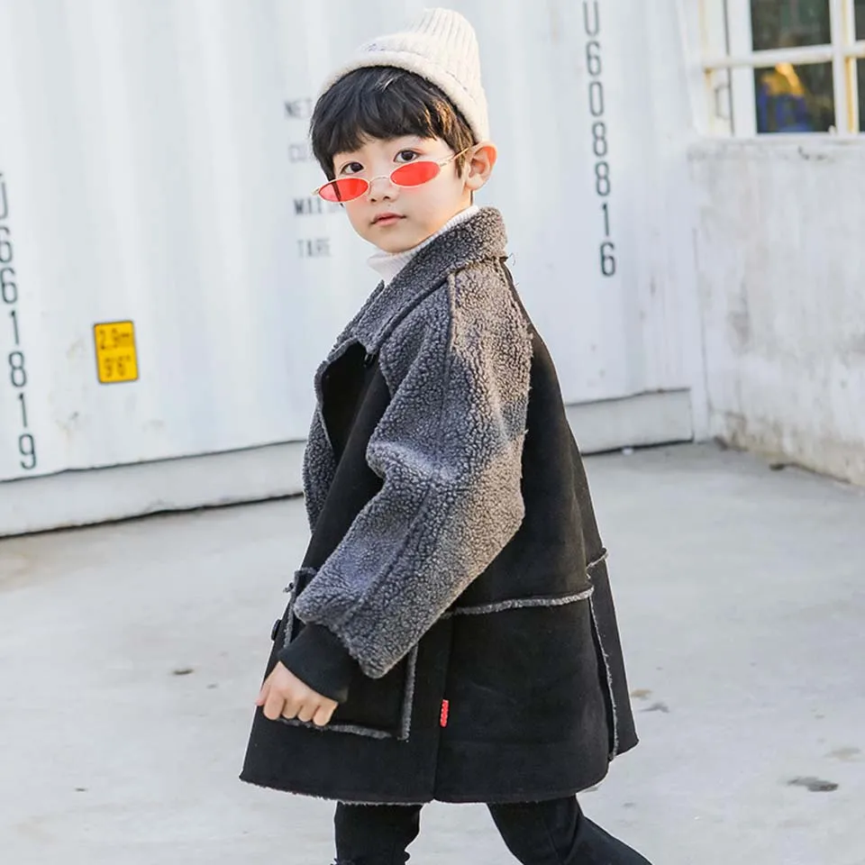 

Boys Wool Plaid Coat 2018 Winter Wear New Fashion Big Children Long Windbreaker Children Wool Coat 4-12 Years