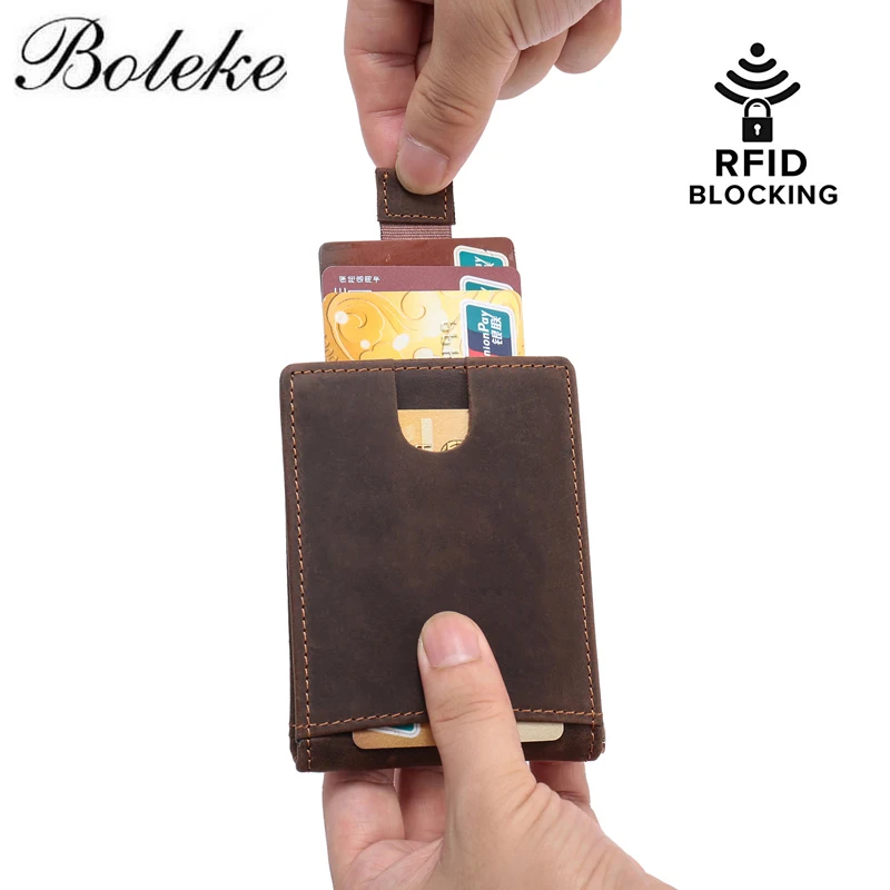 

Men RFID Blocking Slim Wallet Crazy Horse Leather Front Pocket Wallet Genuine Leather Money Clip for Man Minimalist Clamp Purse