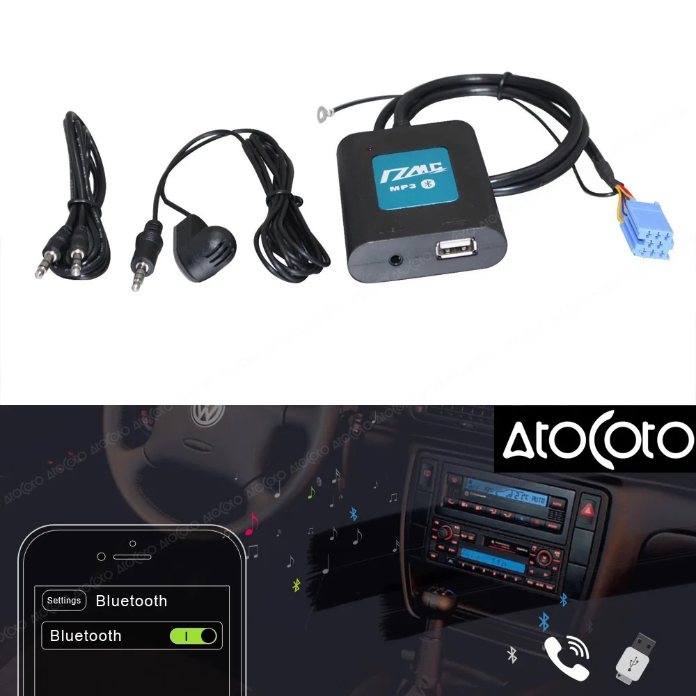 Автомобильный адаптер AtoCoto DMC BlueTooth A2DP USB Drive AUX для VW 2000 2005 с микрофоном 8Pin Радио MP3