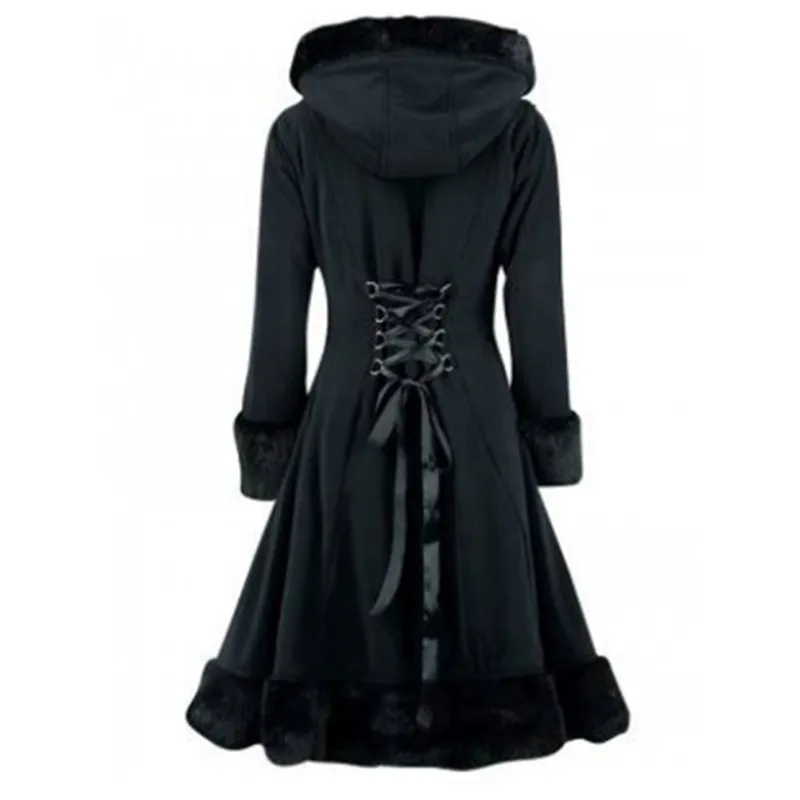 Sisjuly, готическая Черная парка с капюшоном из искусственного меха, пальто, Осень-зима, на шнуровке, на пуговицах, стеганое пальто, длинное тонкое пальто, женская толстая куртка