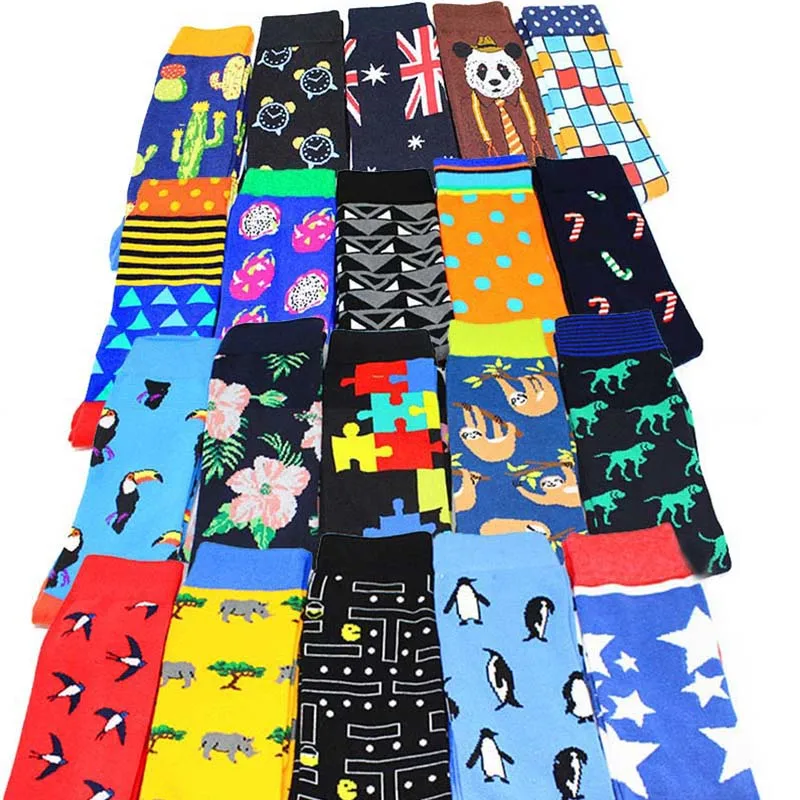 

New 2019 Colorful Cotton Men's Long Socks Harajuku Hip hop Funny Animal geometry Graphics Socks for Male Wedding Christmas Gift