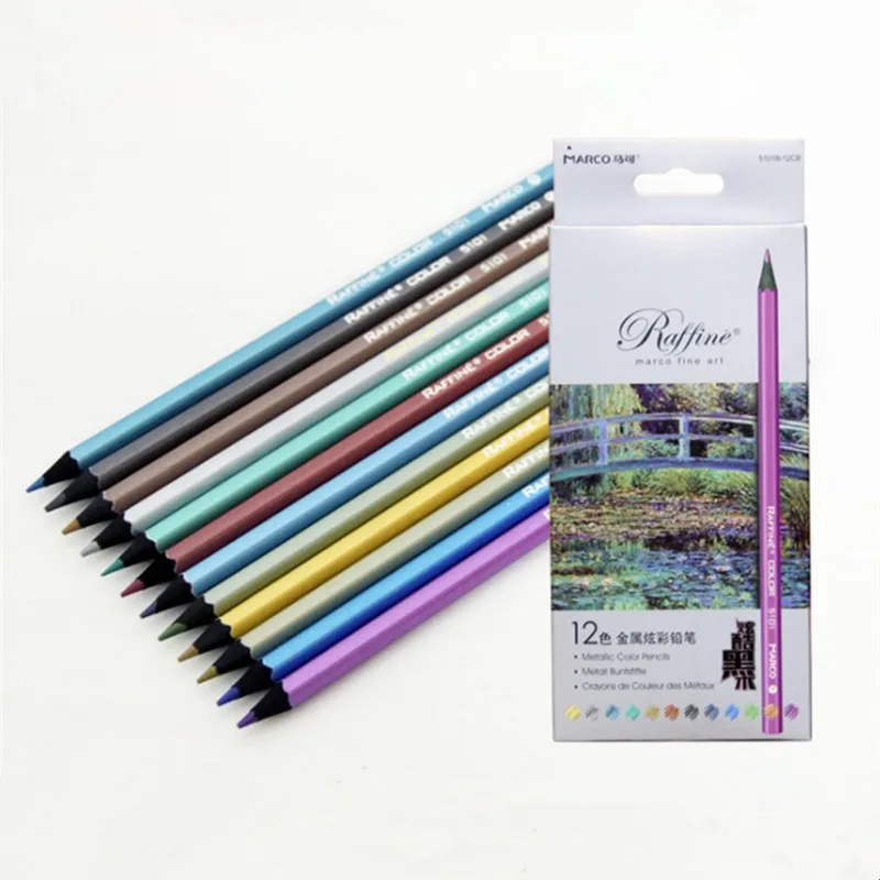 12 METALLIC COLOURED PENCILS DRAWING SKETCHING TONES SHADES ART ARTIST PICTURE