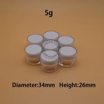 

(30piece)/lot 5g jar round cosmetic containers jar Acrylic refillable cream jars with double wall and silver ring