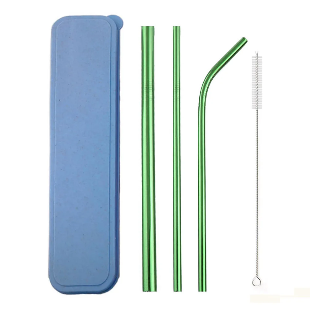 5Pcs/Set Reusable Drinking Straw With Cleaner Brush Metal Straw 304 Stainless Steel Straw 215MM Straw Eco Friendly Straw Box