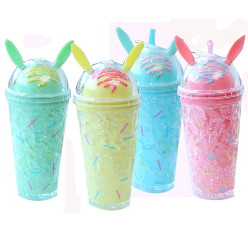 

Creative Plastic water bottles drinking water with Cartoon bottle cover+straw for Milk Smoothie fruit Iced Coffee Juice Drinkwar