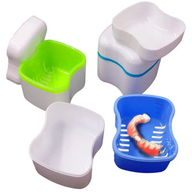 

New Denture Bath Box Case Dental False Teeth Storage Container Rinsing Basket Travel Portable Box