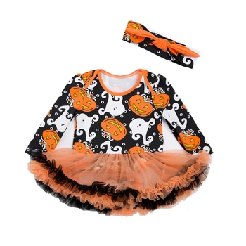 

Ghosts New Baby Girl Clothes Set Pumpkin Print Halloween Costumes Newborn Bodysuit & Headband 2pcs Set Bebes Infantil Clothing