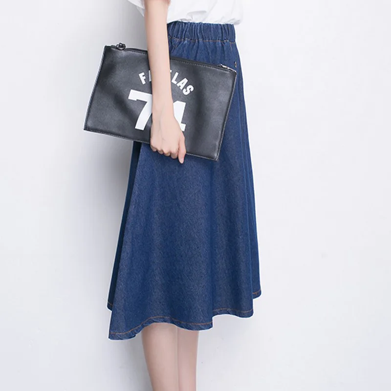 Fashion-Women-Denim-Skirt-2017-Summer-New-Plus-Size-S-XXXL-Elastic-Waist-Knee-Length-Female