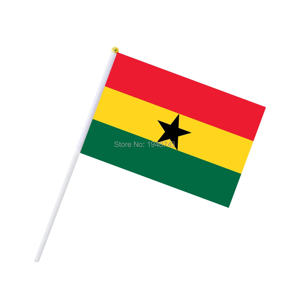 10 шт. небольшой флаг Ганы 14*21 см Флаг Ганы в ручной Национальный флаг с полюсом и вручать флаг