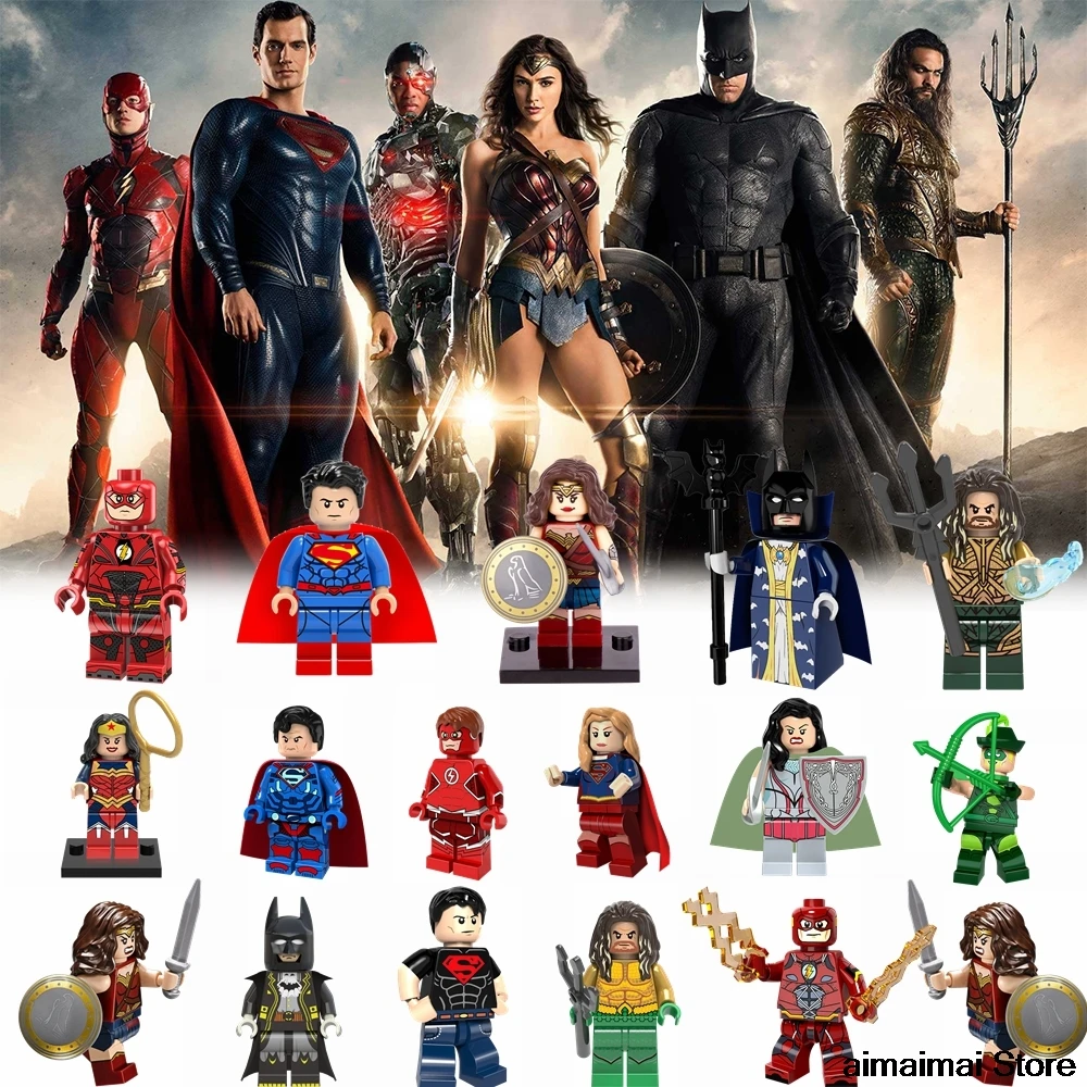 

Wonder Woman Aquaman Martian Manhunter The Flash Green Lantern Batman Superman Justice League Figures Blocks Legoing Kids Gifts