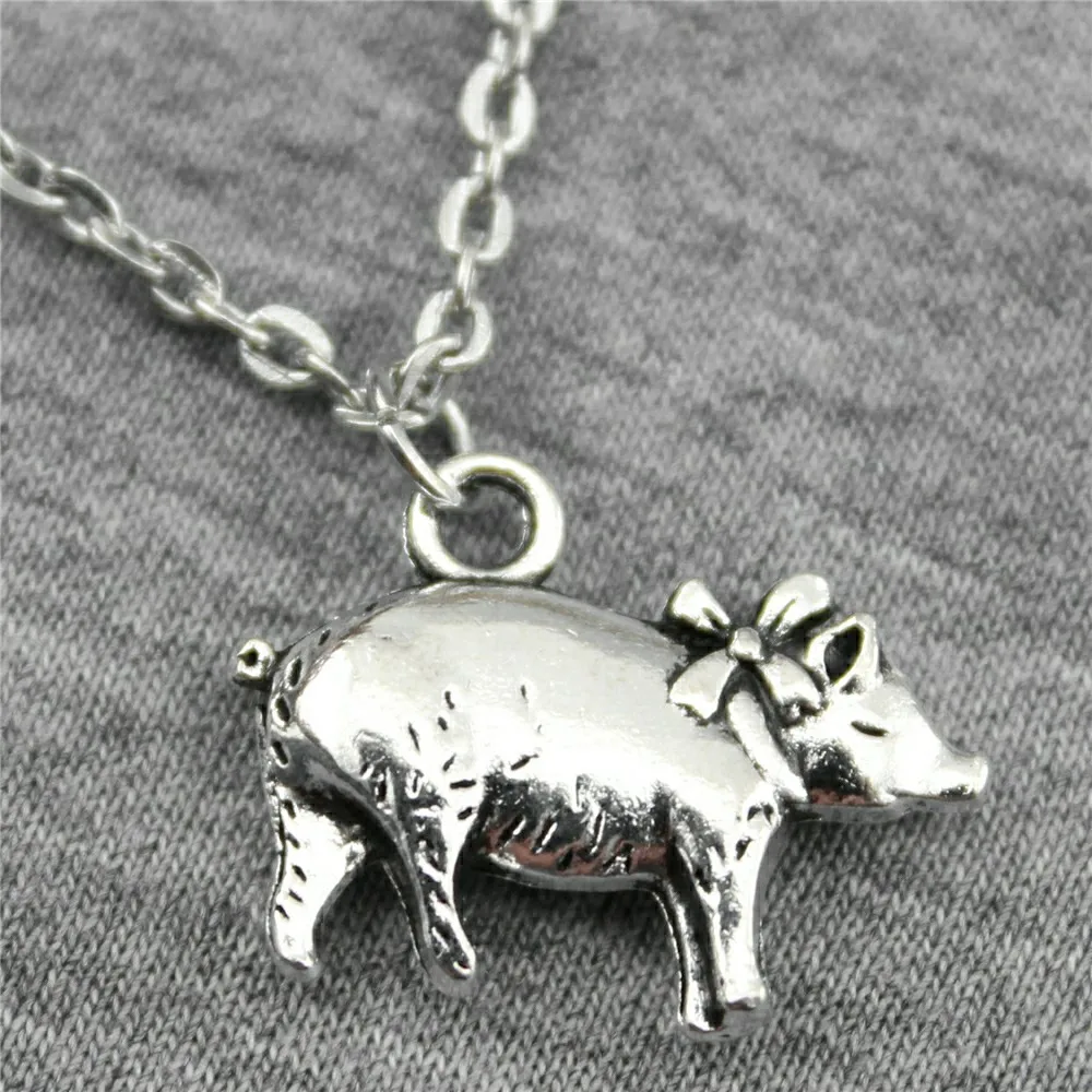 

2019 New Vintage 21x16mm 2 Colors Antique Silver Antique Bronze Plated Pig Pendant Necklace Jewelry For Women