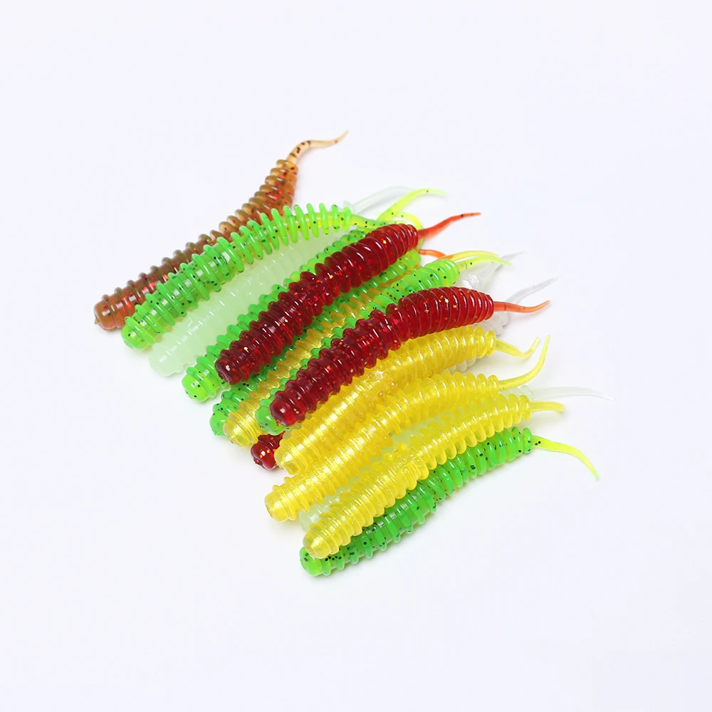 

10pcs Worm Silicon Soft Carp Lure 60mm 1.3g Artificial Fishing Lure Flexible Needle Curly Tail Swimbaits fishing Baits For Trout