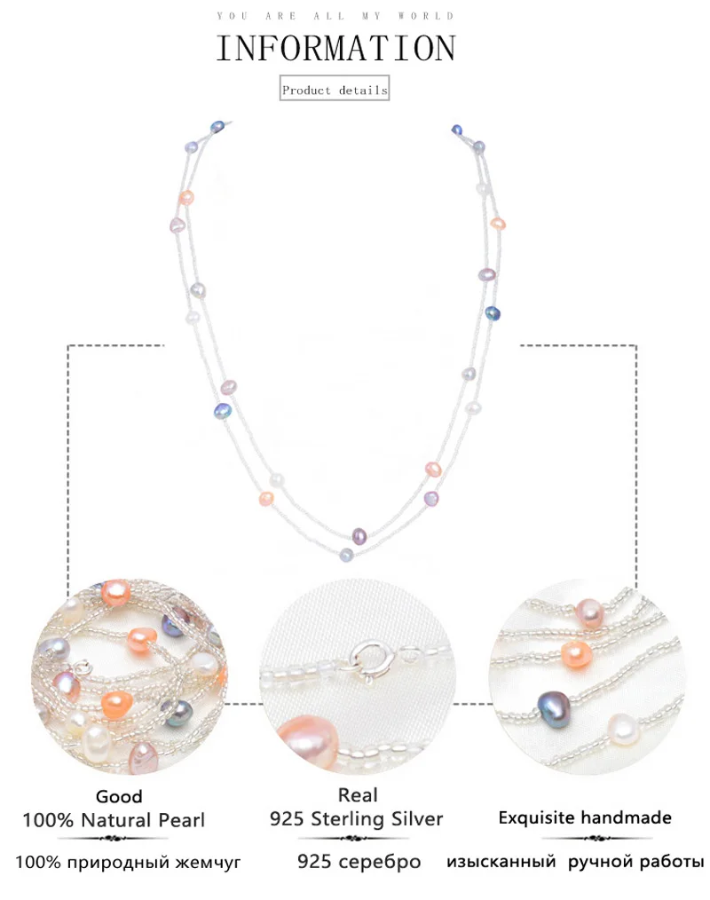 ASHIQI 120 см длинное разноцветный барокко пресноводное жемчужное ожерелье, хрустальные бусы ожерелье, 925 пробы серебряная застежка