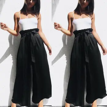 

Newly Women Striped Wide Leg High Waist Palazzo Casual Long Pants Loose Trousers