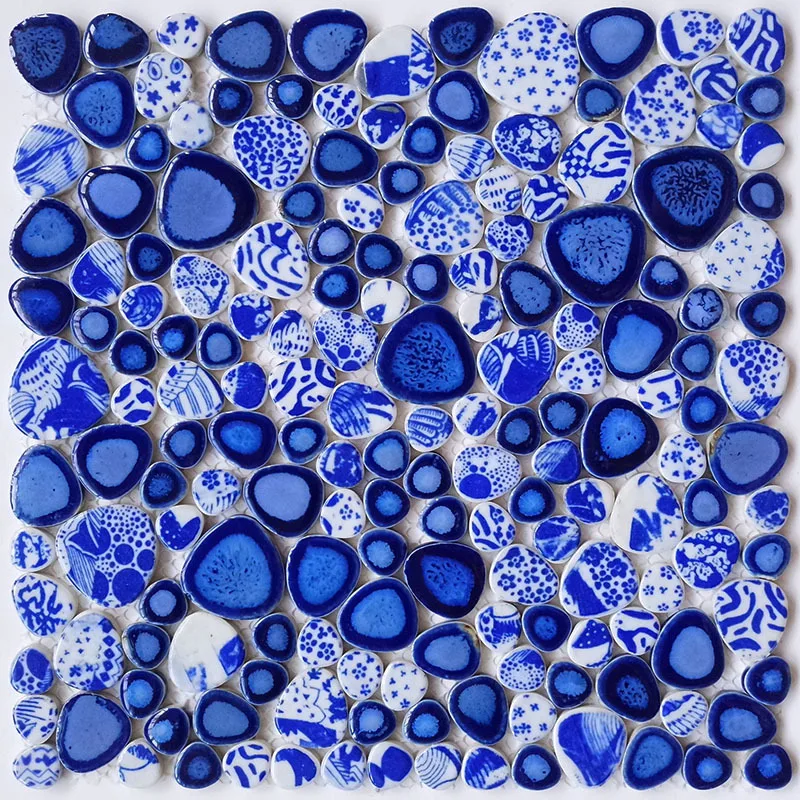 

China blue white Porcelain Glazed Ceramic mosaic tiles for Bathroom Shower kitchen backsplash swimming pool Wall Floor tiles