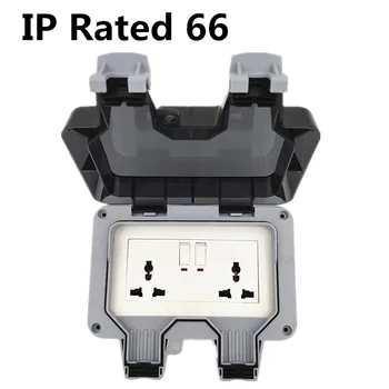 

IP66 Double Universal Hole Power Outlet Waterproof and Bright Outdoors Cover Wall Socket 10A 250V With Switch