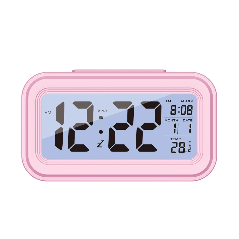 Цифровой будильник энергосберегающий большой дисплей с подсветкой Повтор часы светильник с датчиком ночной Светильник офисные настольные часы Скидка 40 - Цвет: Pink