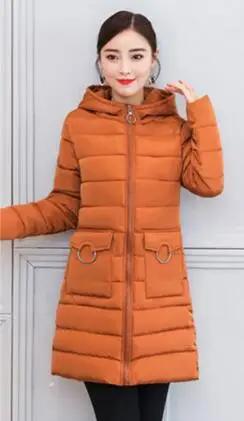 Тонкий корейский с капюшоном Хлопок Длинные женские куртки теплые зимние парки Розовый Черный Цвет Повседневная парка с карманами пальто ZO858 - Цвет: caramel