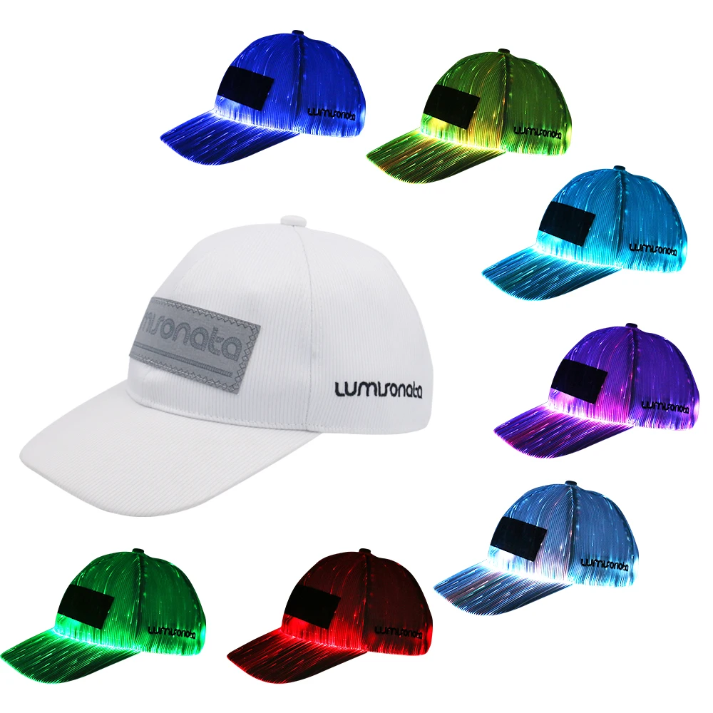 

1clienic Luminous LED Baseball Cap 7 Colors Glow Hat Unisex DJ Light Up Rave Fiber Optic LED EDC Hats Rave Men Women Boys