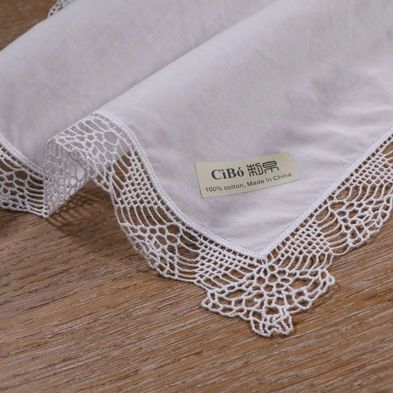  C003: White premium cotton lace handkerchiefs blank crochet hankies for women/ladies wedding gift