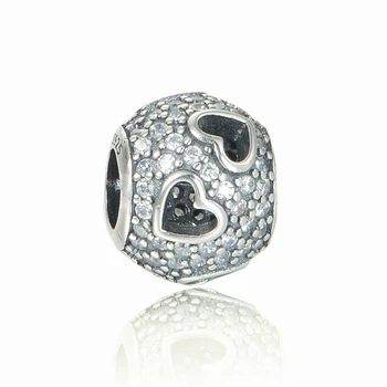 

100% 925 Sterling Silver Jewelry Tumbling Hearts Clear CZ Charm Beads Fit Silver Charm Bracelets For Women & Men Jewelry