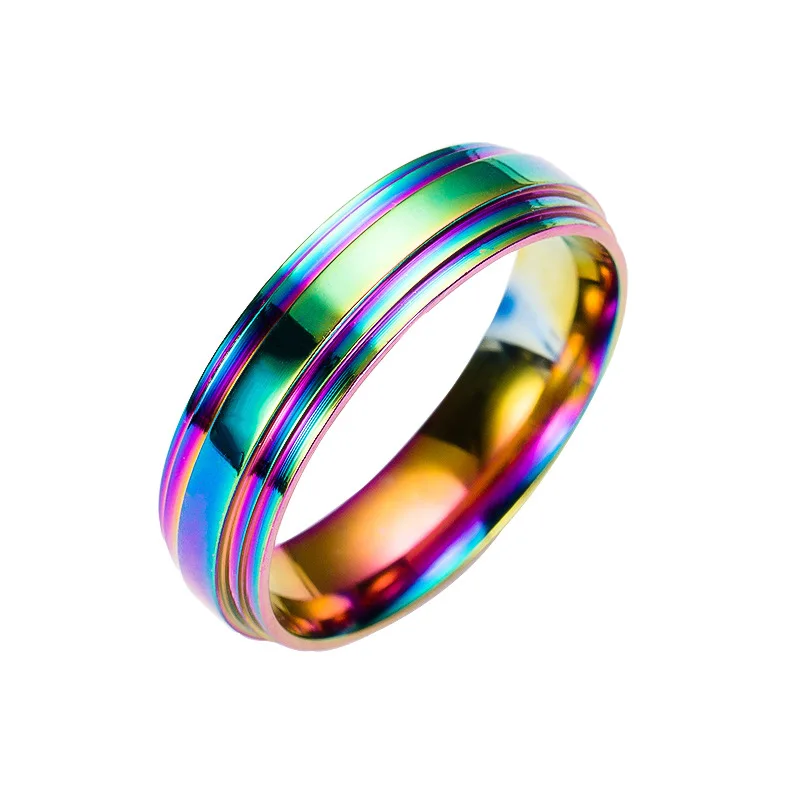 1PC Rainbow colorful titanium steel ring fashion stainless steel ring High Quality