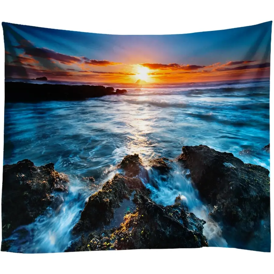 US Ship Sunset Sea Scenery Tapestry Room Wall Hanging Psychedlic Throw Tapestry