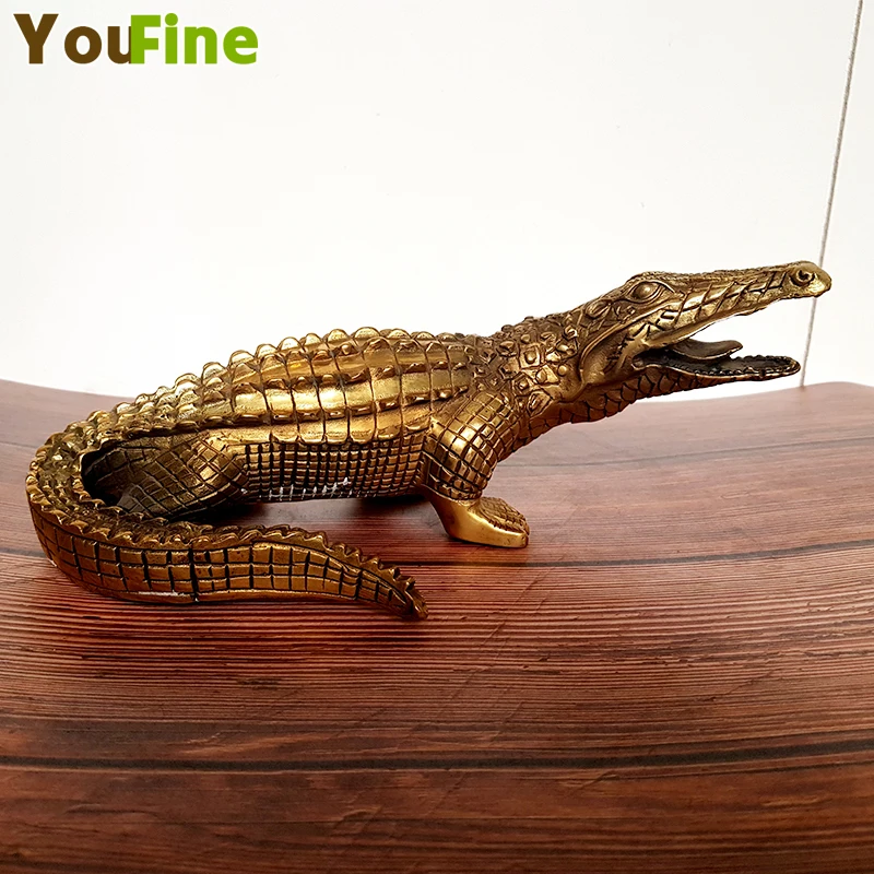 

Bronze Sculpture Crocodile Statue Alligator Reptile Antique Animal Figurine Home Decoration Exquisite Collectable Crafts