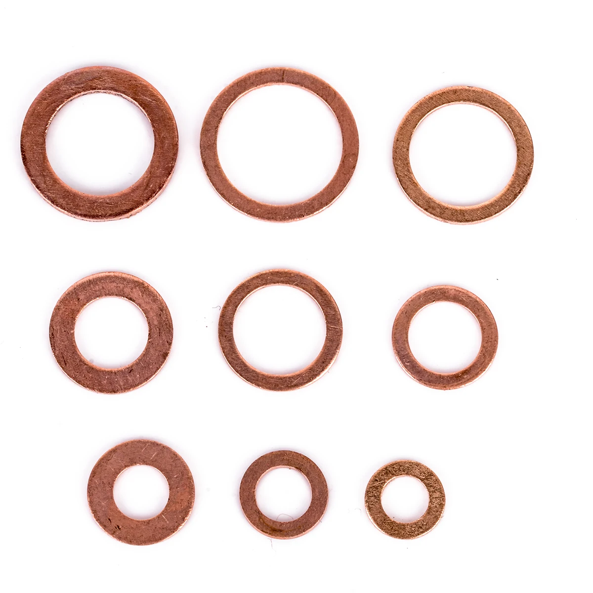 200pcs 9 Sizes Copper Washer Gasket Set Flat Ring Seal Kit Set with Plastic Box M5/M6/M8/M10/M12/M14 For Generators Machinery