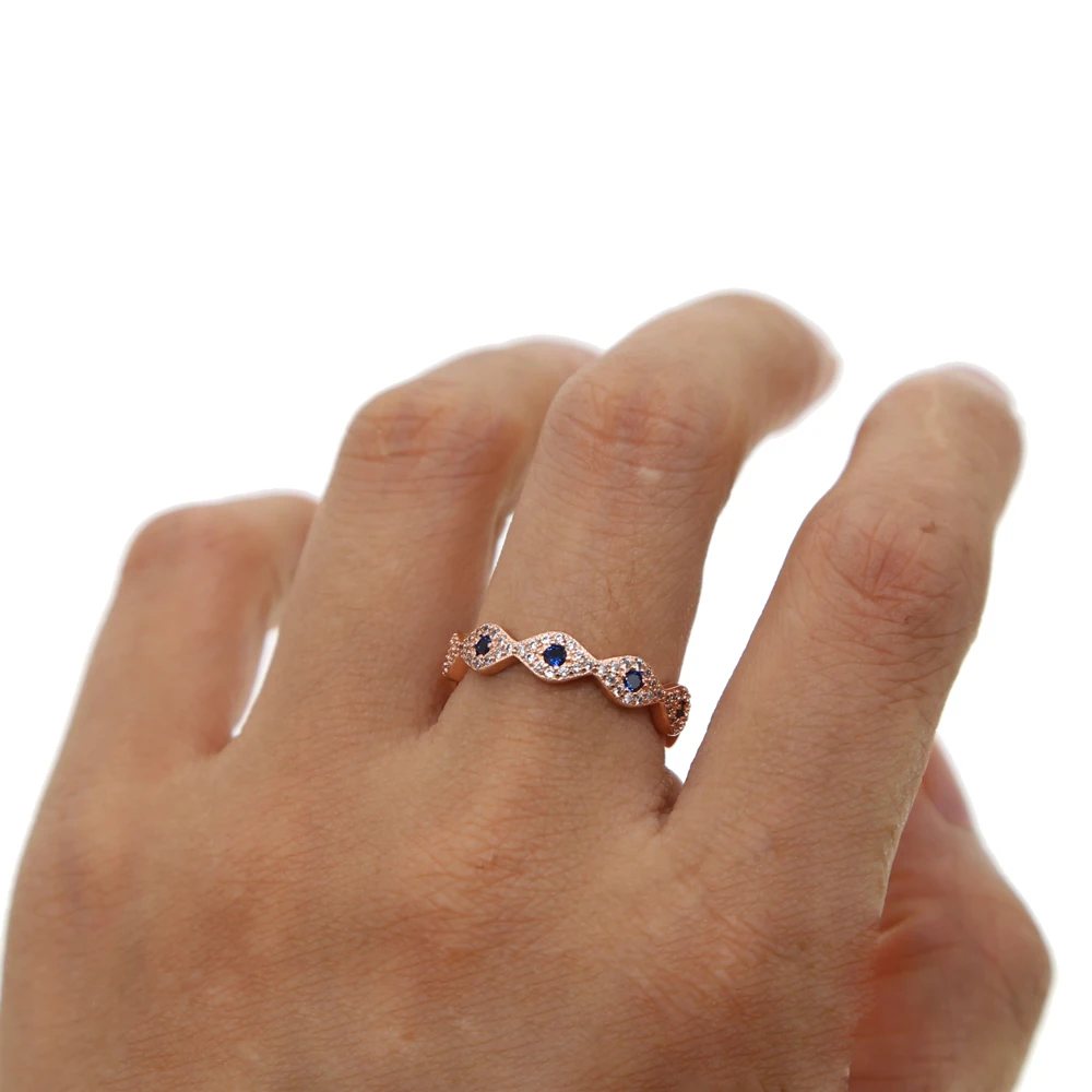 Stylish Fashion Women Ring Finger Jewelry Rose Gold Color CZ Cubic czirconia Crystal evil eye Rings 6/7/8/9/10 Hot Sale