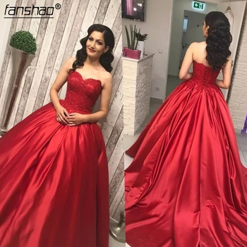 

Dark Red Lace Satin Quinceanera Dresses Sweetheart Strapless Corset Ball Gown Prom Dresses Sweet 16 Dresses quinceanera gown