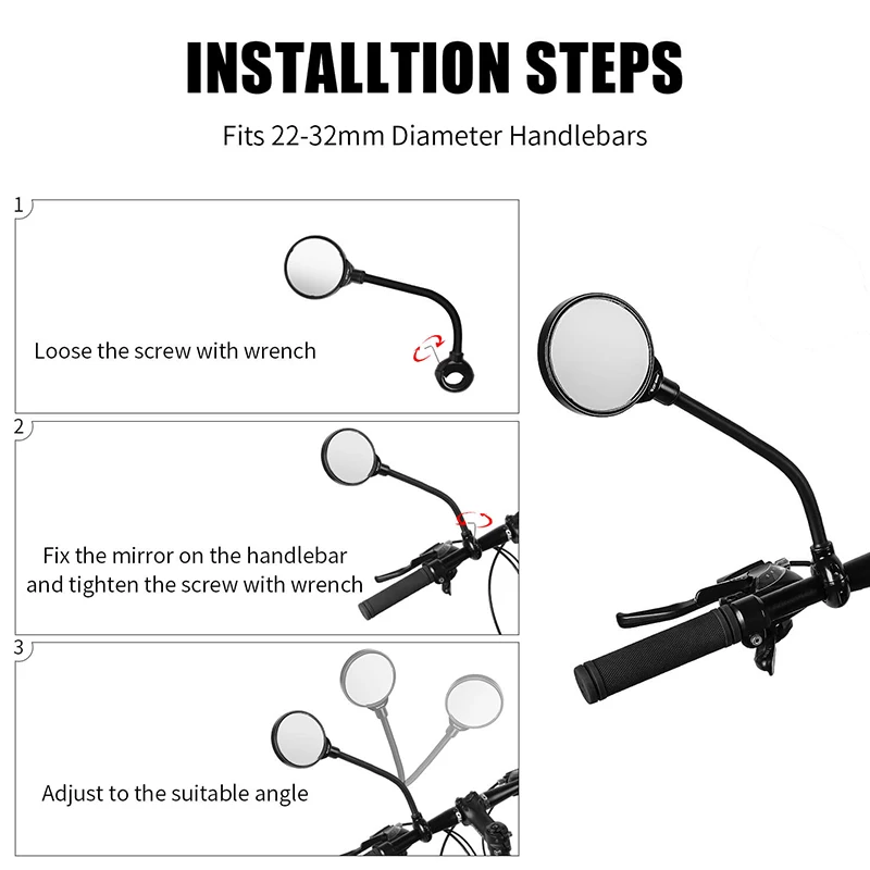 WEST BIKING Aluminum Alloy Bike Mirror Convex 22-32mm Diameter Handlebar Bicycle Rear View Road Mountain Bicycle Rear Mirror WEST BIKING Aluminum Alloy Bike Mirror Convex 22-32mm Diameter Handlebar Bicycle Rear View Road Mountain Bicycle Rear Mirror