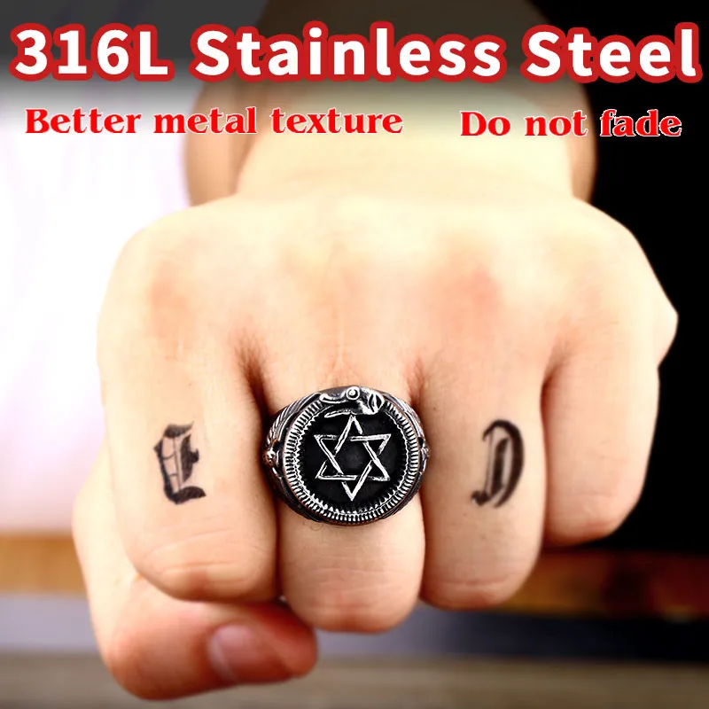 Шестиугольные кольца со змеей из нержавеющей стали, модные ювелирные изделия с шестиугольной гексаграммой, кольца с изображением звезды Давида гамино для ManBR8-572