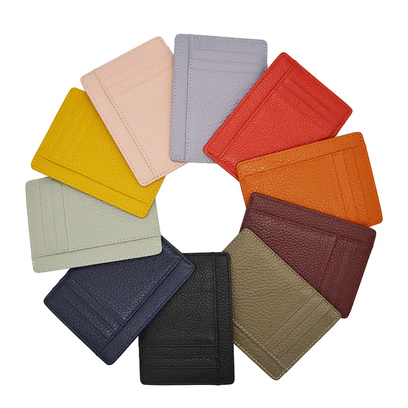 

100% Genuine Cow Leather ID Card Holder 9 slots Plus Size Litchy Grain Candy Color Slim Card Case Custom NAME LOGO
