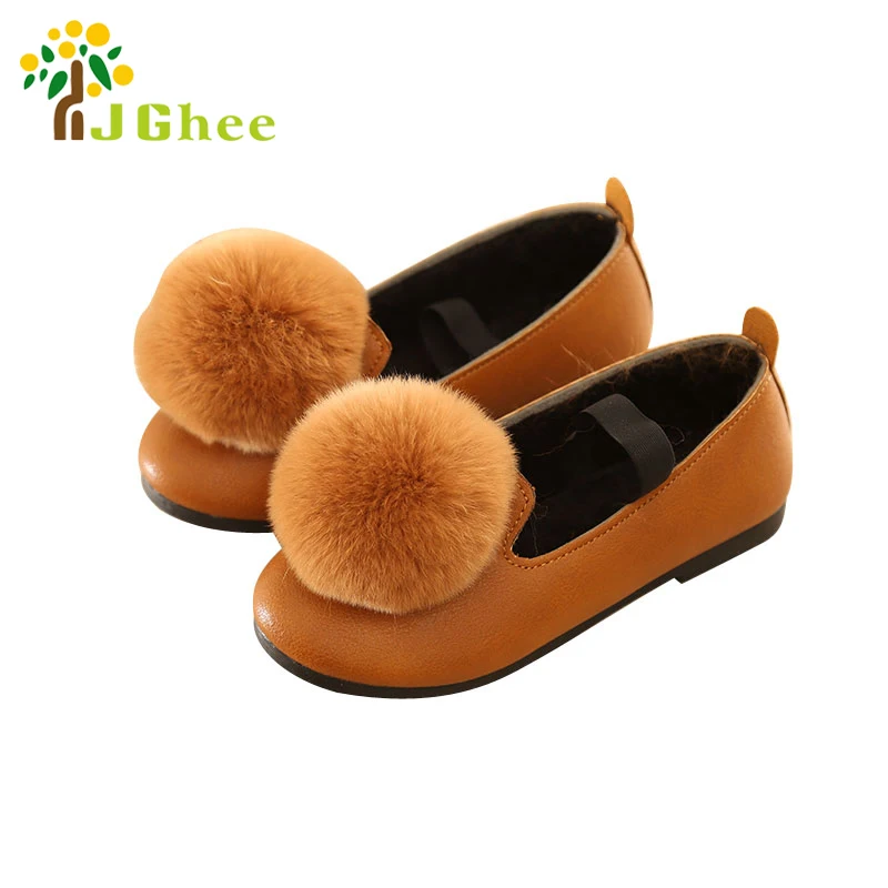 

JGVIKOTO New Autumn Winter Girls Flats Shoes With Cotton Kids Shoes Children Warm Sneakers With Real Fur Ball Cute Sweet Loafers