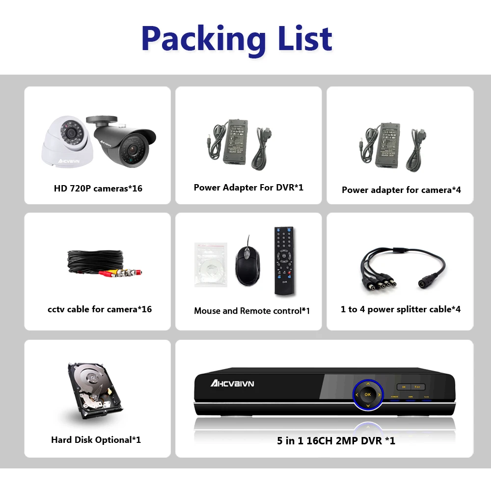 16 каналов 1080P HDMI DVR 2000TVL 720P HD наружная система видеонаблюдения CCTV комплект AHD
